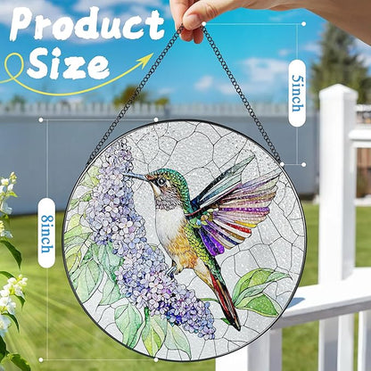 Stained Glass Window Hanging, 8 Inch Hummingbird Sun Catchers, Stained Glass Suncatcher, Window Decor, Gifts for Mothers Day, Birthday, Christmas, Hummingbird Gifts, Gift for Women Mom and Grandma