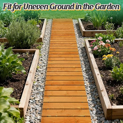 12ft Wooden Garden Pathway - Weather Resistant Carbonized Pine Roll Out Decorative Walkway, Boardwalk Pathway Pavers for Outside Stepping Stones Outdoor Flooring Patio Pool Backyard (Orange)