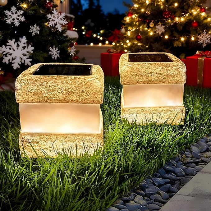 Larekook 2 Pack Solar Rock Light Christmas Decorations Outdoor,Solar Lights Outdoor Waterproof Fake Rock Garden Statue with LED Light for Lawn Landscape Pathway Yard Decor,Garden Gift for Women(Brown)