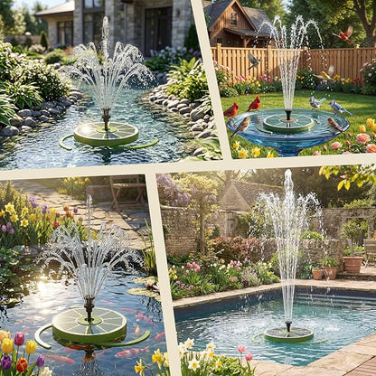 AISITIN 3.5W Solar Bird Bath Fountain with Built-in 1800mAh Battery, Solar Water Pump with 8 Nozzles, Solar Powered Floating Fountain for Outdoor Garden, Birdbath, Pond, Pool, Fish Tank - Dark Green