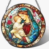 8 Inch Virgin Mary Stained Glass Suncatcher, Stained Glass Window Hanging, Christian Window Hanging Decor, Suncatchers for Windows Door Home Decor and Christmas, Christian Gift, Religious Gift