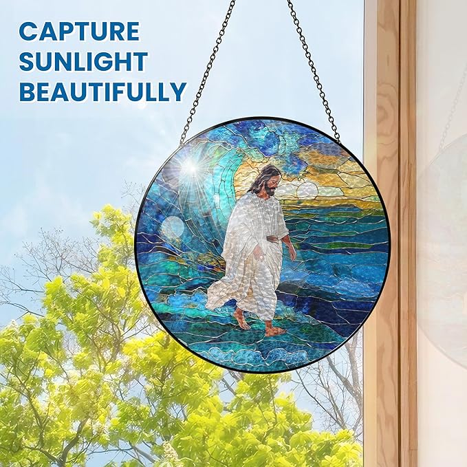 FLAGWIX Christian Gifts for Women Faith - Stained Glass Window Hanging 8 in - Religious Catholic Gifts for Women, Christian Sun Catchers Indoor Window for Home Garden Decor, Spiritual Gift