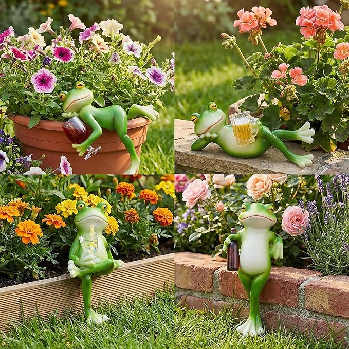 4PCS Frog Garden Decor - Mini Resin Frogs Figurines, Waterproof Garden Frogs Outdoor Decor for Patio,Flower Pot & Indoor Shelf,Funny Garden Decor Frog Ornament Gift for Plant Lovers