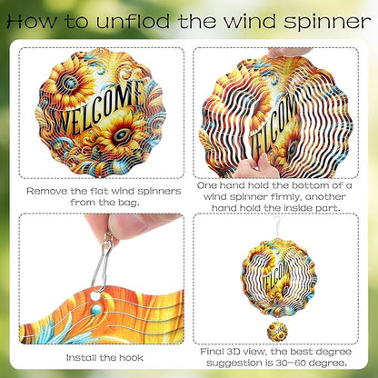 Hanging Wind Spinners Outdoor - 3D Metal Wind Spinner Kinetic Spinning Stainless Steel Art Ornaments Sunflower Decor for Garden Patio Porch Birthday Gifts for Women Men Mom Grandma Dad