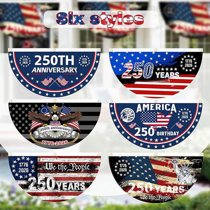 2PCS 250th Anniversary USA Flag, 1.5X3 FT 1776-2026 Fan Flags, 2 Ply Year American Anniversary Flag for Wall, Front Door, Porch, Fence, Outdoor Decorations (Style 2)