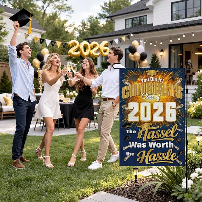 Graduation Decorations 2026 - Class of 2026 Garden Flag | Graduation Decor Party Favors Supplies for Outdoor Indoor Double-Side Backdrop Banner for Garden Porch Patio Lawn Yard Home,12x18Inch (Blue)