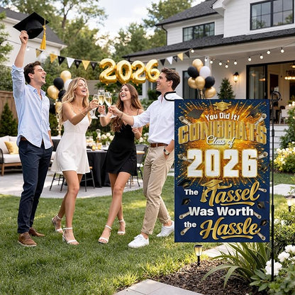 Graduation Decorations 2026 - Class of 2026 Garden Flag | Graduation Decor Party Favors Supplies for Outdoor Indoor Double-Side Backdrop Banner for Garden Porch Patio Lawn Yard Home,12x18Inch (Blue)