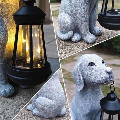 Dog Solar Garden Statues,Resin Dog Figurine Decorations with Solar Lights Lantern, Outdoor Decor Art for Lawn,Yard,Unique Housewarming for Garden Home