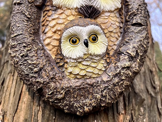 Resin Owl Mum&Baby Tree Hugger- Hanging Statue for Tree Decoration-Outdoor Tree Décor for Garden Yard Fence-9.5 Inch(Owl Mum&Baby)