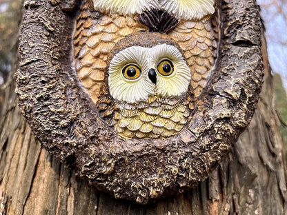 Resin Owl Mum&Baby Tree Hugger- Hanging Statue for Tree Decoration-Outdoor Tree Décor for Garden Yard Fence-9.5 Inch(Owl Mum&Baby)