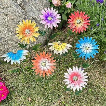 Metal Flowers for Outside, 8 Pack Decorative Garden Stakes with Spring Design, 16.5 Inch Handmade Iron Outdoor Metal Garden Decor, Flickering Daisy Yard Art for Patio Lawn