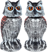 Hausse 2 Pack Fake Owl Decoy Bird Scarecrow Sculpture, Rotating Head Plastic Owl Bird Deterrents, Nature Enemy Horned Pest Repellent for Outdoor Garden Yard