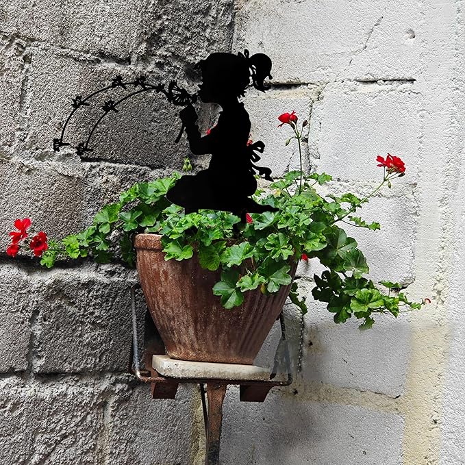 Girl Metal Dandelion Garden Stake – Dandelion Silhouette Sculpture Installation for Simple Balcony Decoration Scene, Outdoor Lawn Patio Yard Home Art Decor Figurines, Large Statues and Sculptures