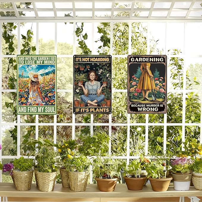 3 PCS Garden Gifts Women-Funny Metal Garden Signs Decor for Outside,Patio,Backyard,GardenersGardeners,and Plant Lovers,Mothers Grandmas and Housewarming 8x12inch