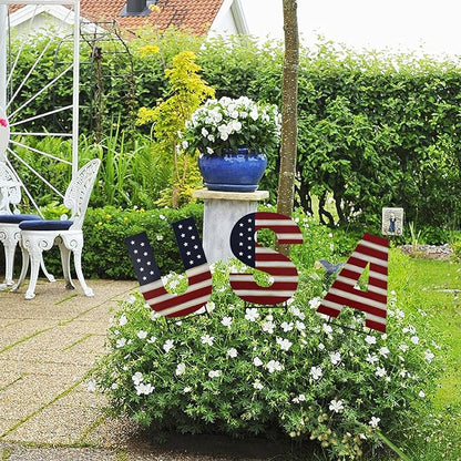 Aecipl Metal USA Yard Sign Patriotic Garden Stake 4th of July Outdoor Decorations Lawn Stakes Stars Decor American Flag Letter Set for Independence Day Memorial Veterans Day Party