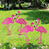 Riakrum 4 Pcs Flamingos Outdoor Yard Decor Pink Metal Flamingos for Yard Garden Large Bird Statue Ornaments for Lawn, Patio Outside Art Decor