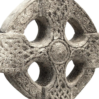 BestNest Athens Celtic Cross Garden Statue on Base – Pre-Aged Concrete Outdoor Religious Sculpture with Impressed Celtic Pattern, Gray Faith Garden Decor