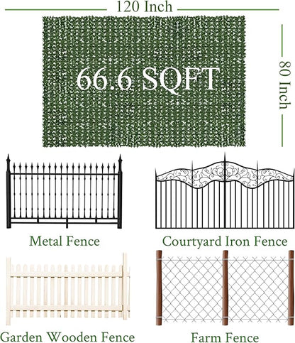 Artificial Ivy Privacy Fence Screen: 80 "x 120" (67 Sqft) Anti-Ultraviolet Artificial Hedge Grass Wall, Used for Indoor and Outdoor Green Background, Garden Greening Decoration