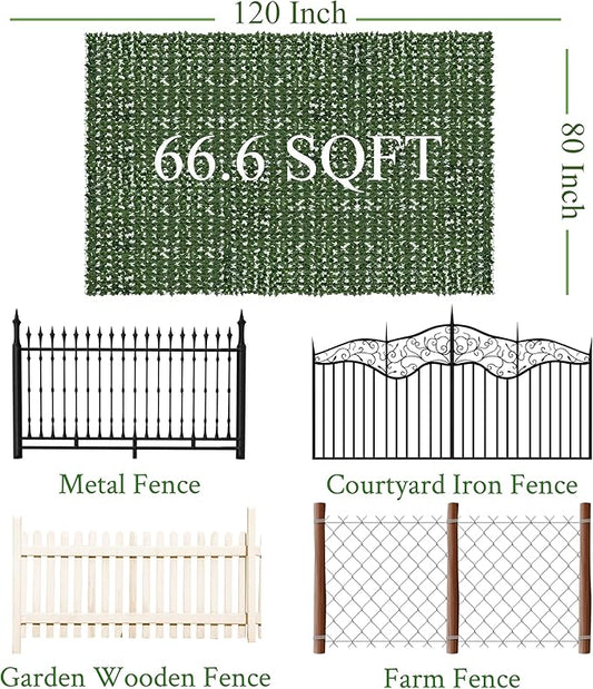 Artificial Ivy Privacy Fence Screen: 80 "x 120" (67 Sqft) Anti-Ultraviolet Artificial Hedge Grass Wall, Used for Indoor and Outdoor Green Background, Garden Greening Decoration