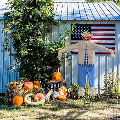 LarpGears Halloween 7.5 Feet Height Pumpkin Scary Scarecrow Ghost Decorations for Outdoor with Metal Stand Scarecrow Ghost Decor Flying Halloween Decorations for Garden and Yard