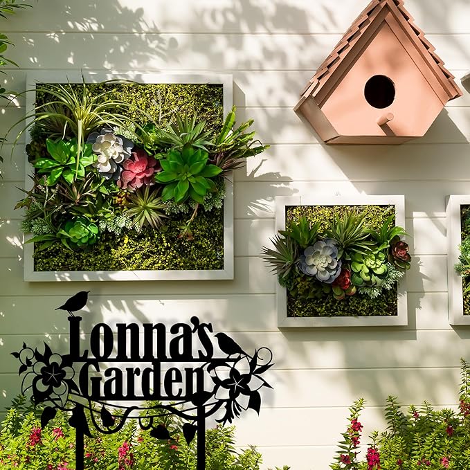 Personalized Flower and Bird Metal Garden Stake, Bird Garden Sign, Custom Flower Yard Decor, Mom's Garden Gift, Gardener Family Name Sign, Patio Home Gift, Yard Art, Housewarming Gift