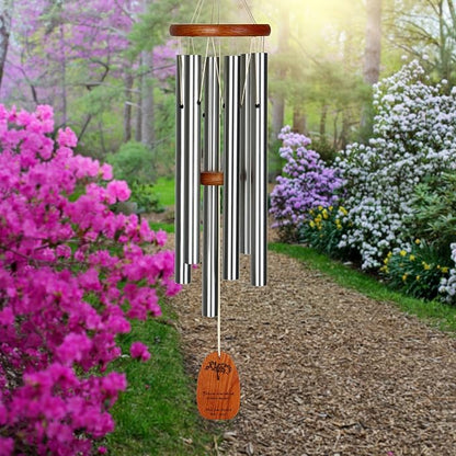 Woodstock Wind Chimes Personalized Amazing Grace Memorial Chime for Outside 24'' Medium Silver Sympathy Customized Forever Inspirational Wind Chime for Outdoor Patio Home Garden Decor (P-AGMS01)