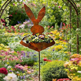 EPMANN Easter Vintage Metal Rabbit Shaped Planter Garden Stake, Rustic Patina Finish Bunny Decor for Outdoor Garden Yard, Decorative Stake for Small Flowers Succulents Spring Displays
