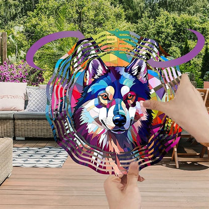 Husky Wind Spinner Pet Dog Memorial Gifts, Vibrant 3D Kinetic Metal Yard Art, Loss of Dogs Sympathy Gifts, Hanging Outdoor Garden Decor, 8" Decorative Wind Sculptures for Patio, Porch (Husky 4)