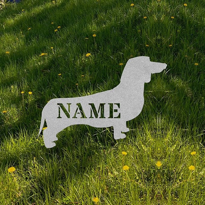 Sausage Dog Silver Metal Silhouette Garden Statue Stake Custom Weiner Dog Outdoor Yard Art Decor Memorial Remembrance Sculpture for Yard Garden Porch Lawn Grassland Park Farm Flowerpot Decor.