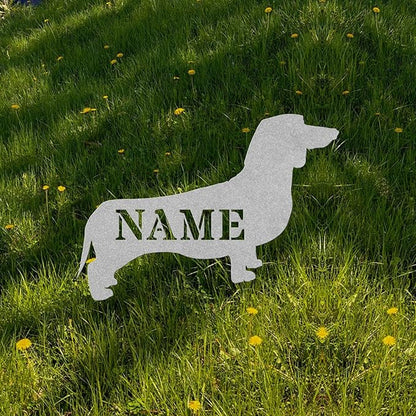 Sausage Dog Silver Metal Silhouette Garden Statue Stake Custom Weiner Dog Outdoor Yard Art Decor Memorial Remembrance Sculpture for Yard Garden Porch Lawn Grassland Park Farm Flowerpot Decor.