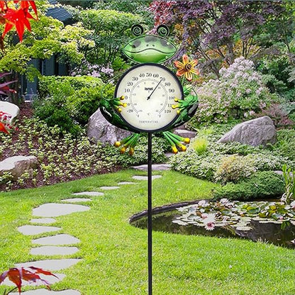42 Inch Frog Outdoor Thermometer Decorative Garden Stakes,Metal Thermometer Garden Decor for Lawn Yard Patio Decorations