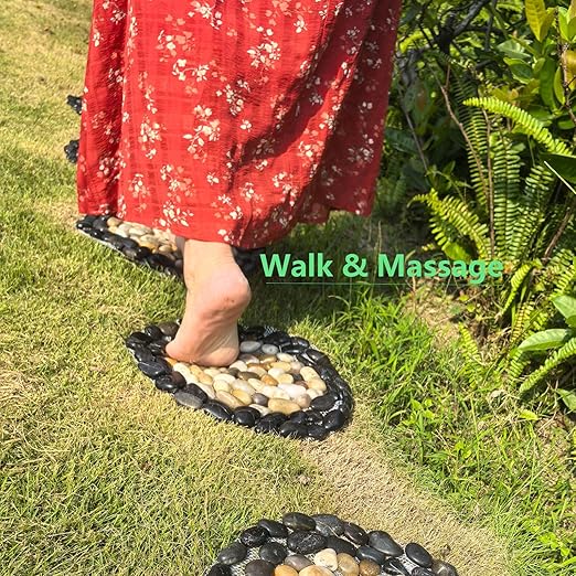 Garden Stepping Stones Outdoor,Pebble Stepping Stones for Garden Walkway,Decoration Polished River Rock for Yard, Pathway,Landscaping, 12 inch Round Decorative Stone Sheet Set 6pcs