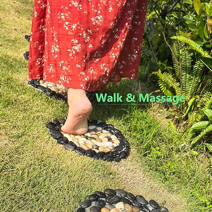 Garden Stepping Stones Outdoor,Pebble Stepping Stones for Garden Walkway,Decoration Polished River Rock for Yard, Pathway,Landscaping, 12 inch Round Decorative Stone Sheet Set 6pcs