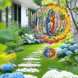 Sun and Moon Wind Spinner Outdoor, Celestial Gift for Mom and Women, Hanging Metal Wind Catcher with 3" Center Pendant, 12" 3D Stainless Steel Kinetic Art for Garden Yard