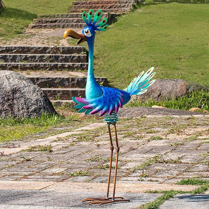 Natelf Large Peacock Statue Outdoor Metal Bird Decor Standing Metal Peacock, Garden Outdoor Sculpture for Yard Patio, Porch, Home for Women, Mom, Grandma