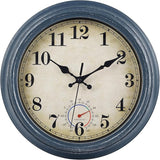Outdoor Clocks Waterproof with Thermometer Rustic Coastal Wall Clock Decor for Patio Pool Garden(12 Inch,Blue)