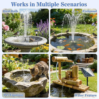 2.5W Solar Water Pump with 3 Spray Nozzles, 3.94FT Tubing, 9.85FT Power Cable, DIY Solar Water Fountain for Garden, Yard, Water Feature