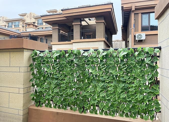 Expandable Faux Ivy Fence Privacy Screen Stretchable Artificial Hedge Single Sided for Balcony Patio Garden (1PC, Grape)…