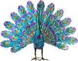 Alpine Corporation 23" Tall Outdoor Metallic Peacock Tail Spread Yard Statue, Vibrant Garden Sculpture for Patio, Lawn, or Entryway, Multicolor