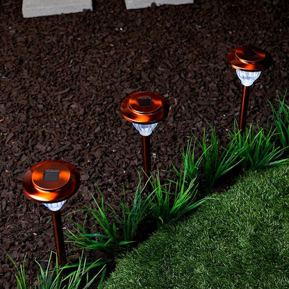 Alpine Corporation LBM174SLR-4 Solar Copper Stainless Steel Pathway LED Lights, 15" H, Bronze, Set of 4