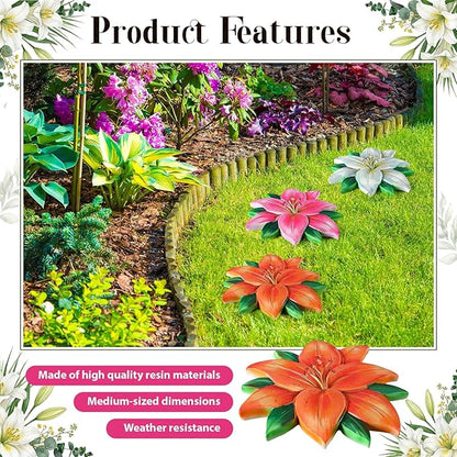 Cinnvoice 3 Pack Garden Stepping Stone Outdoor, Decorative Dimensional Resin Stepping Stones for Patio Pathway Landscaping Walkway Sculpture Yard Backyard Lawn(Lily,10 Inches)