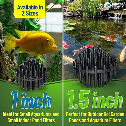 Aquatic Experts 1.5" Large Bio Balls for Ponds – Biological Filter Media for Waterfalls & Outdoor Pond Filters, Treats Up to 330 Gallons (100 Count + 10" x 12" Mesh Bag)