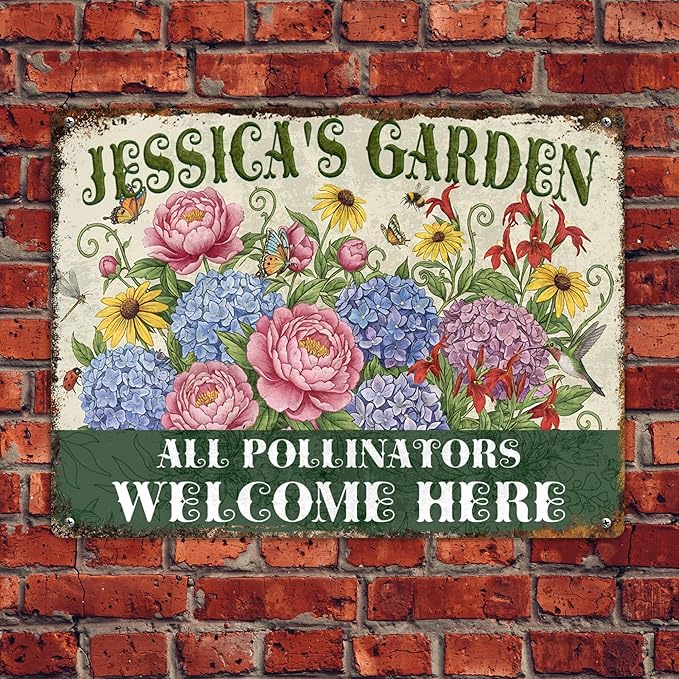 Personalized Garden Signs for Outside Custom Metal Tin Sign for Women, Retro Funny Welcome Metal Sign for Patio, Yard Rustic Gifts for Mothers Day, Grandmas, and Gardening Lovers