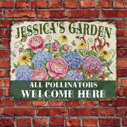 Personalized Garden Signs for Outside Custom Metal Tin Sign for Women, Retro Funny Welcome Metal Sign for Patio, Yard Rustic Gifts for Mothers Day, Grandmas, and Gardening Lovers