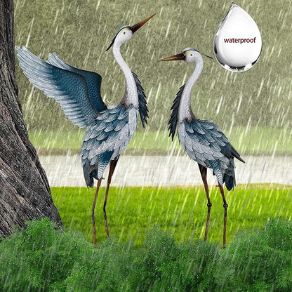 TERESA'S COLLECTIONS Garden Decor Blue Heron Metal Yard Art,38-42" Large Metal Cranes Sculptures & Statues Heron Decoy for Outdoor Indoor Decorations,Outside Patio,Pool, Lawn,Set of 2,Gift for Mom