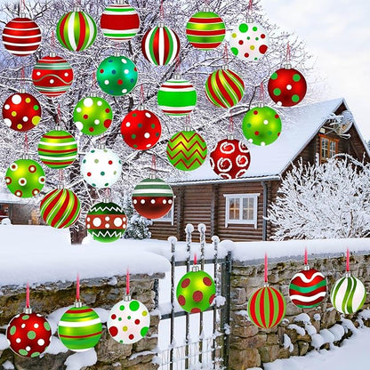 Rtteri 30 Pcs Christmas Outdoor Yard Ornaments 4.9 Inch Double Sided Lawn Decorations Red Green Christmas Hanging Ornaments Plastic Holiday Decorations for Xmas Home Yard Tree Porch Decor