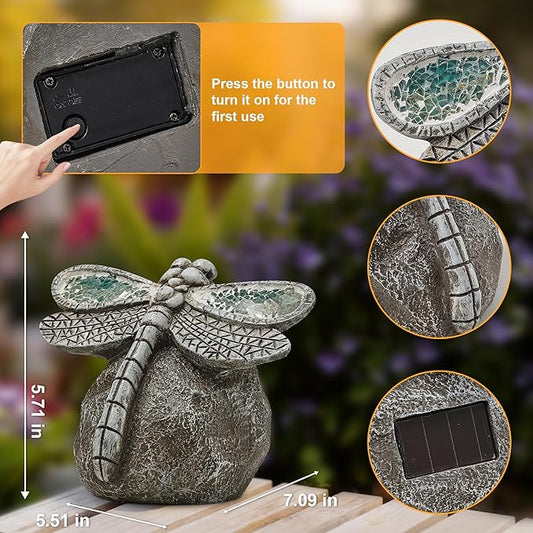 KARTOOSH Solar Garden Statue Dragonfly, Outdoor Decor Resin Dragonfly Light Statues for Yard, Patio, Lawn, Porch, Balcony Ornament, Garden Gift for Women Mom Grandma