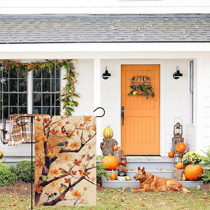Fall Birds Garden Flag 12x18 Inch Double Sided Autumn Maple Tree Leaves for Welcome Seasonal Holiday Outside Yard Flag Outdoor Decoration
