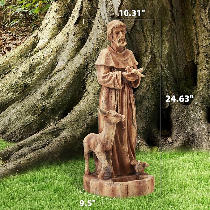 YOLENY St Francis of Assisi Statue Outdoor with Bird Feeder, 25" H Saint Francis Garden Statue All-Weather, Religious Sculpture Decor for Patio Lawns