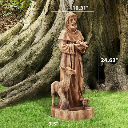 YOLENY St Francis of Assisi Statue Outdoor with Bird Feeder, 25" H Saint Francis Garden Statue All-Weather, Religious Sculpture Decor for Patio Lawns